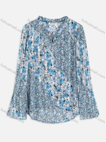 Wholesale Women's Elegant V Neck Ditsy Floral Flare Sleeve Curved Hem Shirt, LIUHUA CLOTHING WHOLESALE