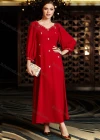 Wholesale Women's Muslim Islamic Plain Sweetheart Neck 3/4 Sleeve Rhinestone Maxi Dress BA3054# - Liuhuamall