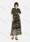 Wholesale Women's Casual Floral Embroidery Tie Neck Half Sleeve Mesh Ruffle Hem Maxi Dress - Liuhuamall