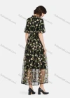 Wholesale Women's Casual Floral Embroidery Tie Neck Half Sleeve Mesh Ruffle Hem Maxi Dress - Liuhuamall