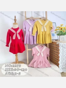 Wholesale Girls Casual Round Neck Long Sleeve Ruffle Hem Knit Dress (Pack Of 12) 2273#, LIUHUA CLOTHING WHOLESALE