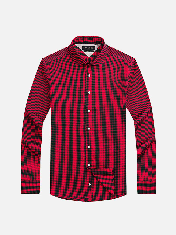 Men's Collared Long Sleeve Button Down Gingham Dress Shirts, Clothing Wholesale Market -LIUHUA, Men, Men-s-Tops, Men-s-Hoodies-Sweatshirts