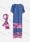 Wholesale Women's Casual Crew Neck Short Sleeve Leopard Denim Dress With Scarf - Liuhuamall