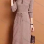 Wholesale Women's Casual Mock Neck A-Line Drawstring Lace Hem Rib Knit Midi Dress preview