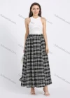 Wholesale Women's Casual Plaid Print Elastic Waist A-Line Maxi Skirt - Liuhuamall