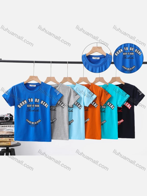 Wholesale Boy's Casual Letter Print Round Neck Short Sleeve Modal Cotton Tee
