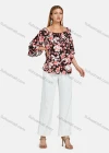 Wholesale Women's Bateau Neck Butterfly Sleeve Floral Lace Up Blouse - Liuhuamall