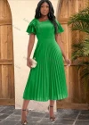 Wholesale Women's Casual Plain Ruffle Trim High Waist Pleated Cocktail Midi Dress - Liuhuamall