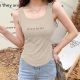 Wholesale Women's Casual Letter Print Ribbed Slim Fit Tank Top Camel Clothing Wholesale Market Liuhua
