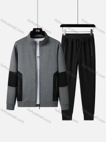 Wholesale Men's Sporty Stand Collar Zipper Pockets Colorblock Jacket & Drawstring Pants Set, LIUHUA CLOTHING WHOLESALE