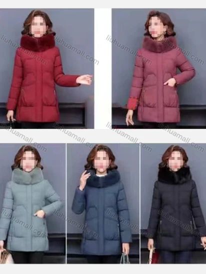Wholesale Women's Casual Zipper Faux Fur Hood Plain Puffer Coat