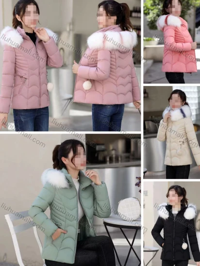 Wholesale Women's Casual Zipper Faux Fur Hood Puffer Coat
