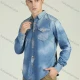 Wholesale Men's Distressed Light Wash Long Sleeve Button Down Casual Denim Shirt Blue Clothing Wholesale Market Liuhua