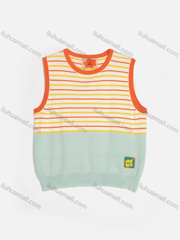 Wholesale Kid's Casual Sleeveless Patch Pocket Striped Knit Sweater Vest 2-piece Set MB22BTZ640#