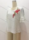 Wholesale Women's Casual Polka Dot Floral Embroidery Round Neck Layered Sleeve Blouse - Liuhuamall