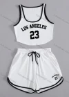 Wholesale Women's Sporty Contrast Curved Hem Tank Top & Drawstring Elastic Waist Shorts Set - Liuhuamall