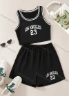 Wholesale Women's Sporty Contrast Curved Hem Tank Top & Drawstring Elastic Waist Shorts Set - Liuhuamall