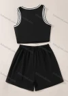 Wholesale Women's Sporty Contrast Curved Hem Tank Top & Drawstring Elastic Waist Shorts Set - Liuhuamall