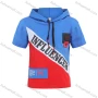 Wholesale Boys Casual Letter Print Drawstring Colorblock Short Sleeve Hoodie preview