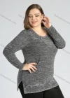 Wholesale Women's Elegant Round Neck Long Sleeve Floral Embroidery Slit Hem Knit Top - Liuhuamall