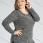 Wholesale Women's Elegant Round Neck Long Sleeve Floral Embroidery Slit Hem Knit Top preview