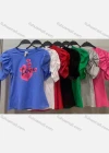 Wholesale Women's Casual Crew Neck Puff Sleeve Slim Fit Heart Print Top - Liuhuamall