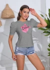 Wholesale Women's Casual Crew Neck Puff Sleeve Slim Fit Heart Print Top - Liuhuamall