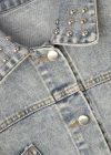 Wholesale Women's Fashion Rivets Double Pockets Pearl Decor Distressed Denim Jacket - Liuhuamall