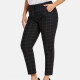Women's Casual Plus Size High Elastic Plaid Print Stright Leg Pants With Drawstring 33107# Black Clothing Wholesale Market -LIUHUA