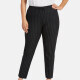 Women's Casual Plus Size High Elastic Striped Print Stright Leg Pants With Drawstring 33027# Black Clothing Wholesale Market -LIUHUA