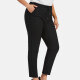 Women's Casual Plus Size High Elastic Plaid Print Stright Leg Pants With Drawstring 33106# Black Clothing Wholesale Market -LIUHUA