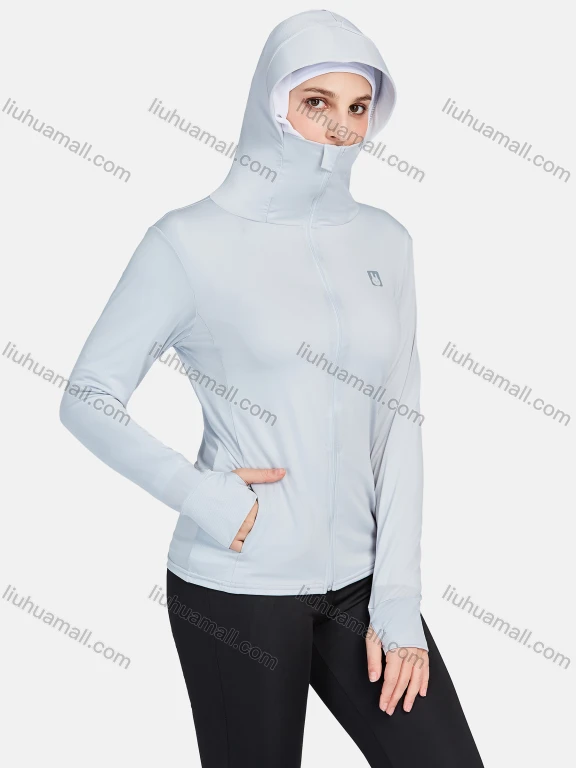Wholesale Women's Sporty Hooded Windproof Slim Fit Dual Pockets Long Sleeve Jackets 1389-Gray#