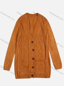 Wholesale Women's Winter V Neck Plain Button Up Rib-Knit Duel Pocket Cardigan, LIUHUA CLOTHING WHOLESALE