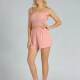 Women's Casual Plain Crop Ruffle Trim Shirred Cami Top Pink Clothing Wholesale Market -LIUHUA
