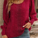 Women's Casual Plain Scoop Neck Swiss Dot Embroidery Long Sleeve Blouse Red Clothing Wholesale Market -LIUHUA