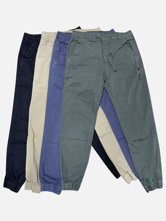 Men's Casual Pockets Drawstring Plain Cargo Pant, Clothing Wholesale Market -LIUHUA, Pants