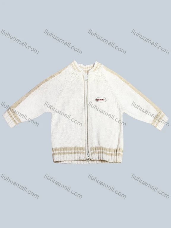 Wholesale Girl's Casual Striped Trim Long Sleeve Zipper Knited Sweater Jacket