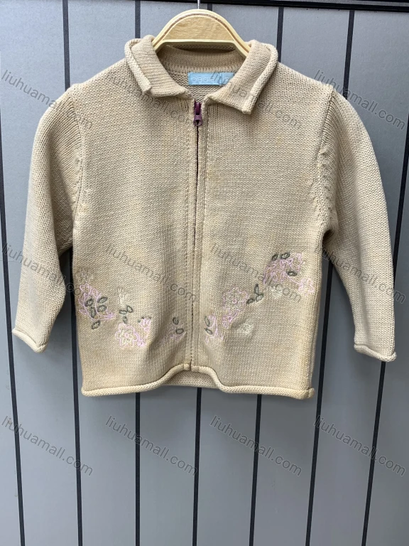 Wholesale Girl's Casual Lapel Long Sleeve Plain Zipper Embroidery Crop Knit Jackets