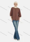Wholesale Women's Casual Plain Button Down 3/4 Sleeve Shirt 1242# - Liuhuamall