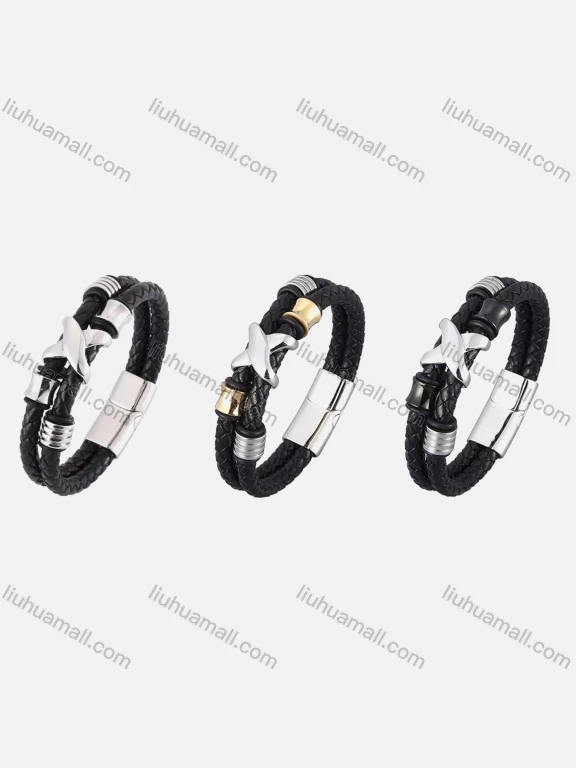 Wholesale Genuine Leather Stainless Steel Magnetic Buckle Bracelet SP0337#