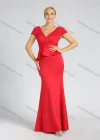 Wholesale Women's Elegant Plain Wrap V Neck Zip Back Beaded Pleated Ruched Mermaid Maxi Evening Dress - Liuhuamall