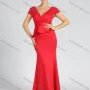 Wholesale Women's Elegant Plain Wrap V Neck Zip Back Beaded Pleated Ruched Mermaid Maxi Evening Dress preview