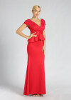 Wholesale Women's Elegant Plain Wrap V Neck Zip Back Beaded Pleated Ruched Mermaid Maxi Evening Dress - Liuhuamall