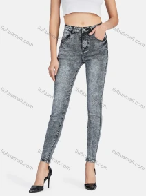 Wholesale Women's Casual Plain Distressed High Waist Skinny Fit Ankle Length Jean, LIUHUA CLOTHING WHOLESALE