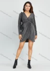 Wholesale Women's Fashion V Neck Long Sleeve High Waist Short Wrap Short Dress - Liuhuamall