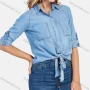 Wholesale Women's Casual Long Sleeve Button Down Denim Shirt With Patch Pocket preview