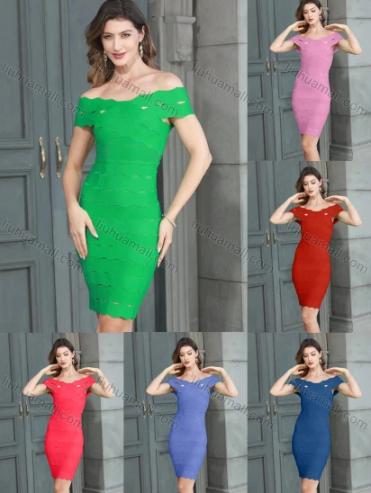 Wholesale Women's Off Shoulder Cut Out Bodycon Short Cocktail Bandage Dress