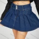 Wholesale Women's Fashion Plain Button Front High Waist Pleated Mini Denim Skirt Blue Clothing Wholesale Market Liuhua