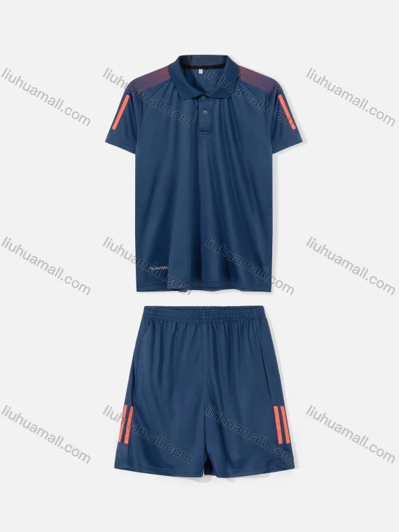 Wholesale Boys 2 Piece Outfits Short Sleeve Polo Shirt Football Zipper Pockets Quick Dry Breathable Sports Set