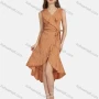 Wholesale Women's Casual V Neck Ruffle Trim Lace Up Peplum Wrap Hem Tank Dress 2695-1# preview